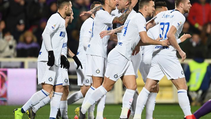 FLORENCE, ITALY - FEBRUARY 24:  Matias Vecino of FC Internazionale celebrates after scoring the first goal during the Serie A match between ACF Fiorentina and FC Internazionale at Stadio Artemio Franchi on February 24, 2019 in Florence, Italy.  (Photo by Claudio Villa - Inter/Inter via Getty Images) 