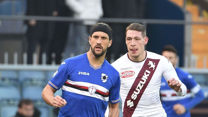 GENOA, ITALY - DECEMBER 04:  Matias Silvestre of Sampdoria and Andrea Belotti of Torino during the Serie A match between UC Sampdoria and FC Torino at Stadio Luigi Ferraris on December 4, 2016 in Genoa, Italy.  (Photo by Paolo Rattini/Getty Images) 