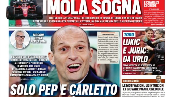 Prima Pagina, Tuttosport: “Solo Pep e Carletto vincono più di Max. Tornado Inter”  Prima Pagina, Tuttosport: “Solo Pep e Carletto vincono più di Max. Tornado Inter” - immagine 1