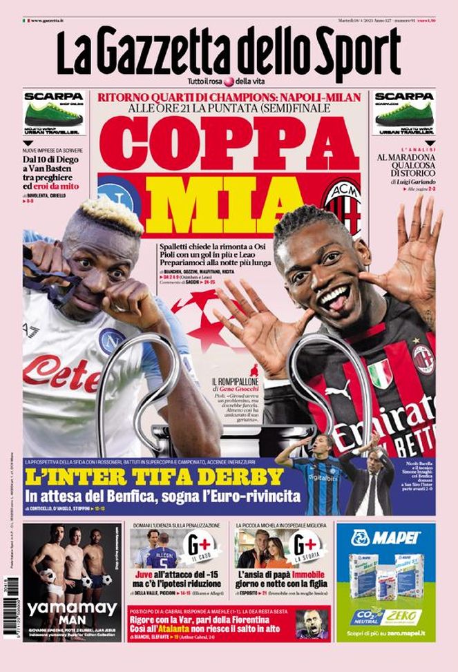 Prima pagina Gazzetta dello Sport 18/04/2023