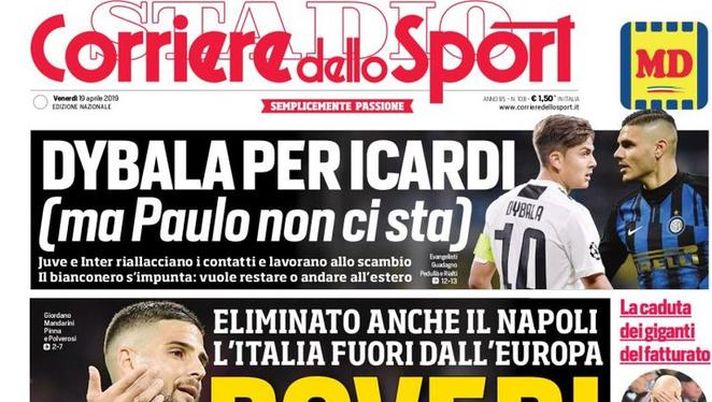 Prima Pagina, Corriere dello Sport: “Poveri noi. Dybala per Icardi. Bari, così si risorge” Prima Pagina, Corriere dello Sport: “Poveri noi. Dybala per Icardi. Bari, così si risorge”