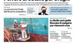 Prima Pagina, Giornale di Sicilia: “Polvere di 5 stelle per Draghi. La Sicilia sarà gialla, boccata d’aria per bar e ristoranti”