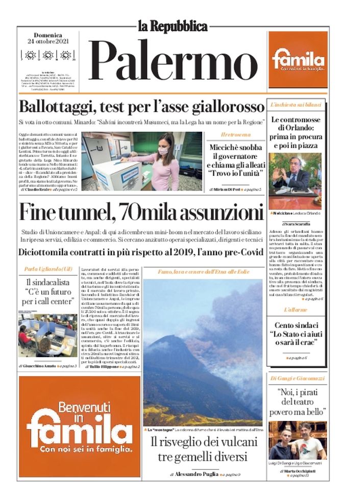 Prima Pagina, La Repubblica-Palermo: “Fine tunnel, 70mila assunzioni” Prima Pagina, La Repubblica-Palermo: “Fine tunnel, 70mila assunzioni” - immagine 1
