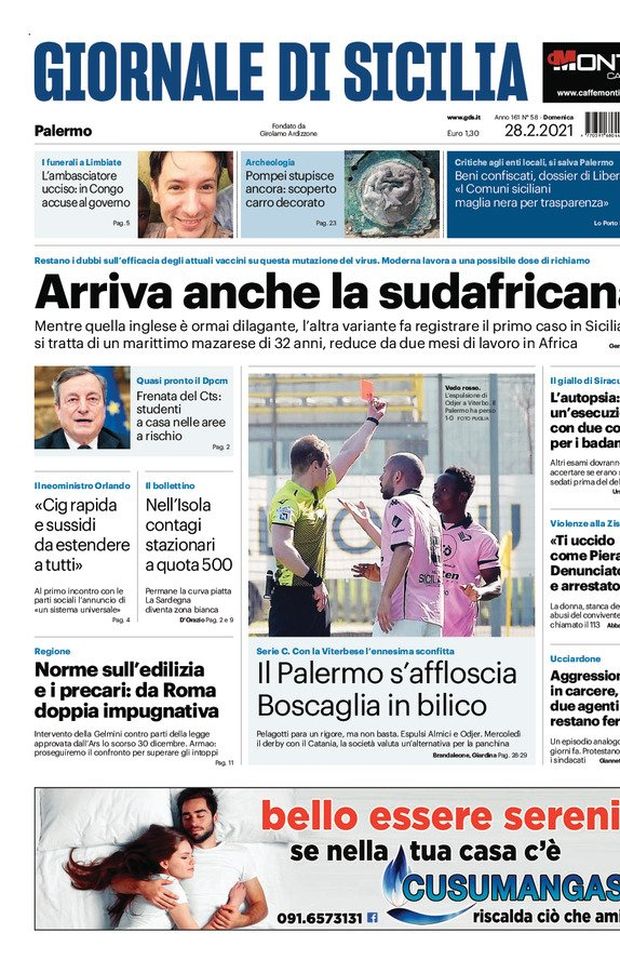 Prima Pagina, Giornale di Sicilia: “Arriva anche la sudafricana. Il Palermo s’affloscia”  Prima Pagina, Giornale di Sicilia: “Arriva anche la sudafricana. Il Palermo s’affloscia”