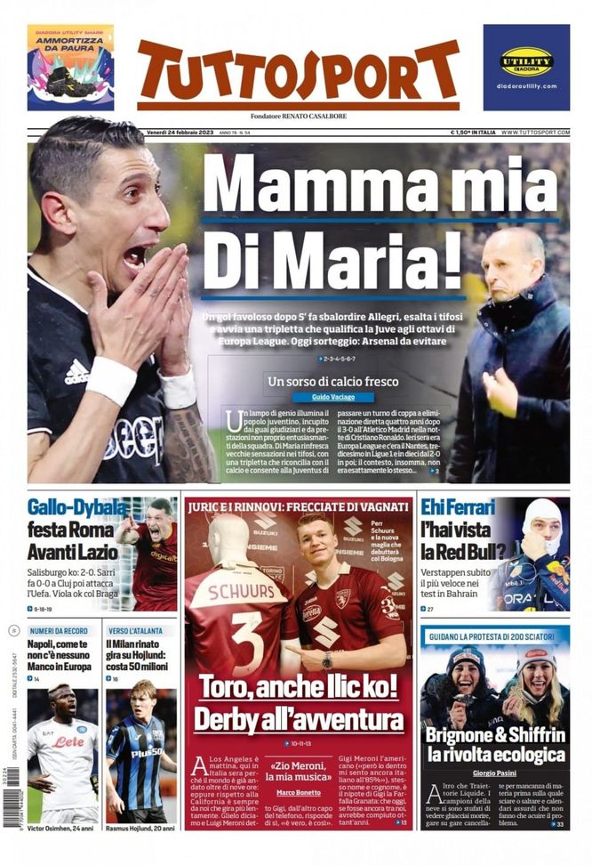 EDICOLA / TS: Mamma mia Di Maria. Una tripletta qualifica la Juve agli ottavi di EL - immagine 1