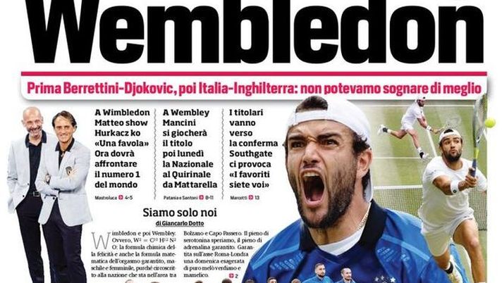 Prima Pagina, Corriere dello Sport: “Wembledon! Prima Berrettini, poi l’Italia” Prima Pagina, Corriere dello Sport: “Wembledon! Prima Berrettini, poi l’Italia”
