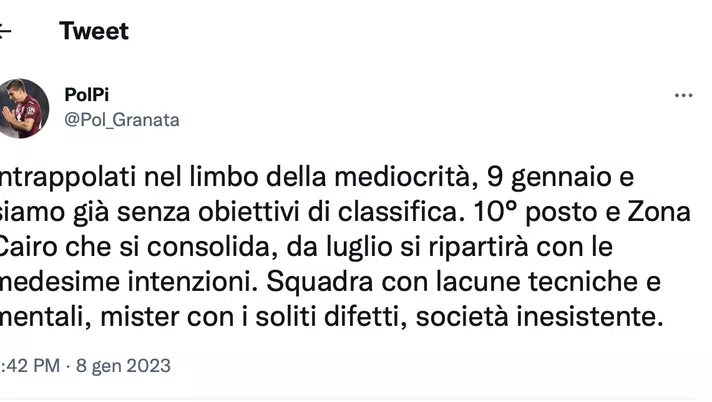 Salernitana-Torino 1-1, le reazioni social: “Intrappolati nel limbo della mediocrità” - immagine 1