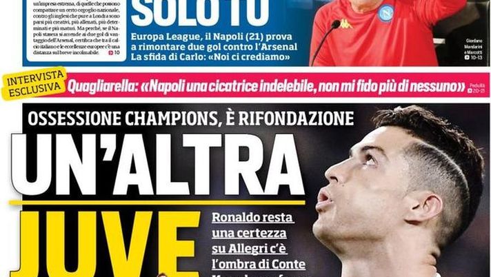 Prima Pagina, Corriere dello Sport: “Un’altra Juve. Ancelotti, solo tu. Lazio, balzo in avanti” Prima Pagina, Corriere dello Sport: “Un’altra Juve. Ancelotti, solo tu. Lazio, balzo in avanti”