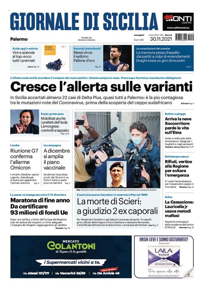 Prima Pagina, Giornale di Sicilia: “Cresce l’allerta sulle varianti” 
