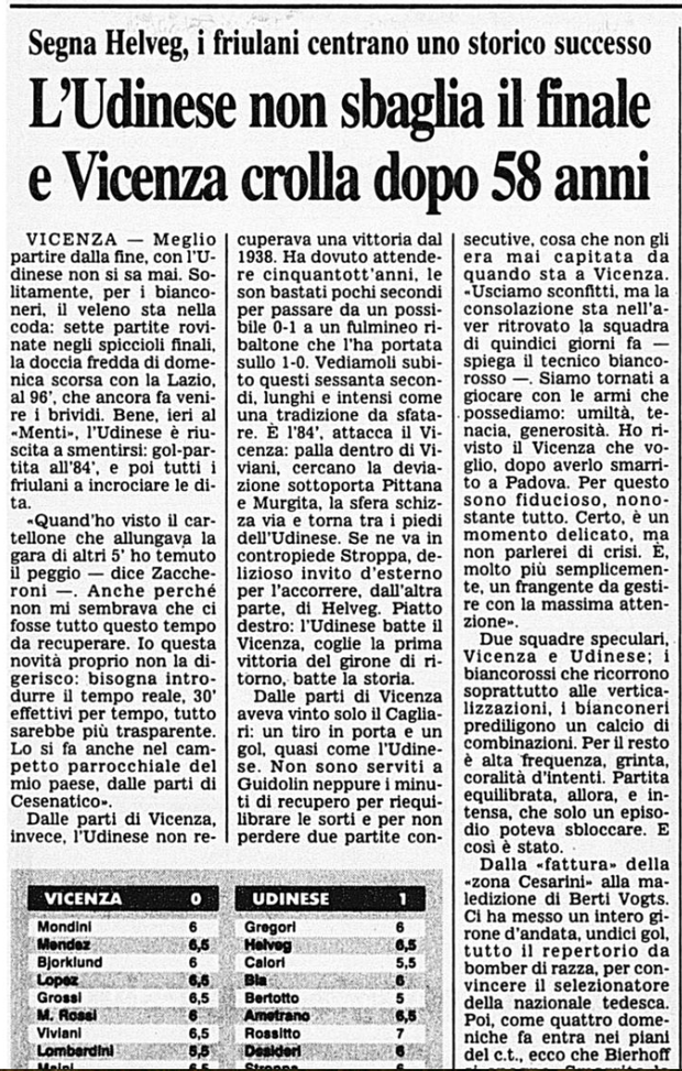 Accadde Oggi: 18/2/1996 L’Udinese espugna Vicenza