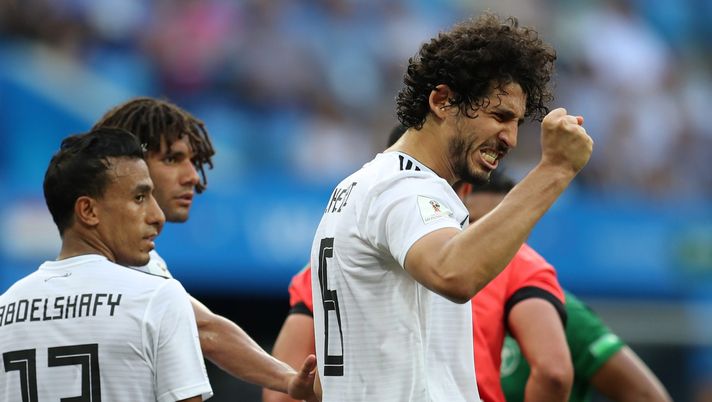 VOLGOGRAD, RUSSIA - JUNE 25: Ahmed Hegazy of Egypt reacts after a penalty is awarded to Saudi Arabia during the 2018 FIFA World Cup Russia group A match between Saudia Arabia and Egypt at Volgograd Arena on June 25, 2018 in Volgograd, Russia. (Photo by Catherine Ivill/Getty Images) VOLGOGRAD, RUSSIA - JUNE 25: Ahmed Hegazy of Egypt reacts after a penalty is awarded to Saudi Arabia during the 2018 FIFA World Cup Russia group A match between Saudia Arabia and Egypt at Volgograd Arena on June 25, 2018 in Volgograd, Russia. (Photo by Catherine Ivill/Getty Images)