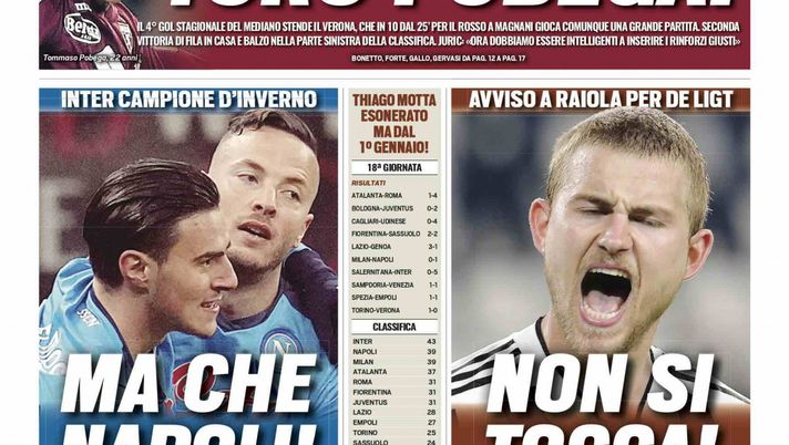 Prima Pagina, Tuttosport: “Ma che Napoli! De Ligt non si tocca! Toro Pobega!” Prima Pagina, Tuttosport: “Ma che Napoli! De Ligt non si tocca! Toro Pobega!” - immagine 1