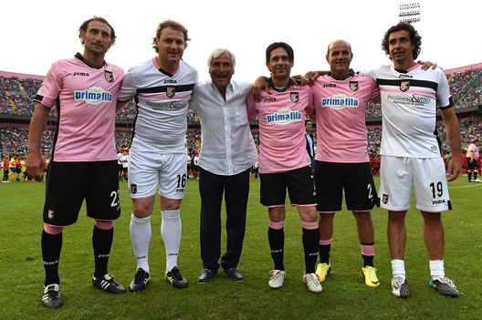 PALERMO, ITALY - JUNE 05: Davide Campofranco, Roberto Biffi, Ignazio Arcoleo, Tanino Vasari, Ciccio Galeoto and Giacomo Tedesco pose during the charity match between Atletico Salvuccio and Real Valentino at Stadio Renzo Barbera on June 5, 2015 in Palermo, Italy. (Photo by Tullio M. Puglia/Getty Images) PALERMO, ITALY - JUNE 05: Davide Campofranco, Roberto Biffi, Ignazio Arcoleo, Tanino Vasari, Ciccio Galeoto and Giacomo Tedesco pose during the charity match between Atletico Salvuccio and Real Valentino at Stadio Renzo Barbera on June 5, 2015 in Palermo, Italy. (Photo by Tullio M. Puglia/Getty Images)