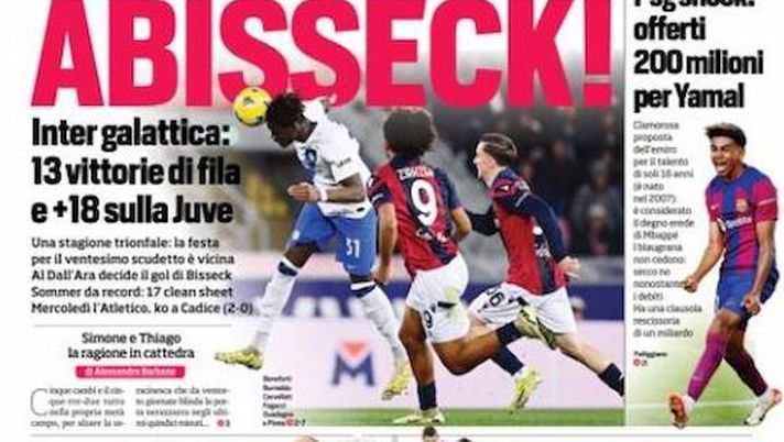 EDICOLA / CdS: Abisseck! Inter galattica, 13 vittorie di fila e vantaggio abissale - immagine 1