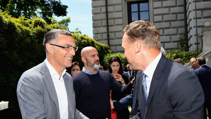 MILAN, ITALY - MAY 21:  Andriy Shevchenko and Giuseppe Bergomi attend Special Teams Legends Onlus Press Conference on May 21, 2019 in Milan, Italy.  (Photo by Claudio Villa/Getty Images) 