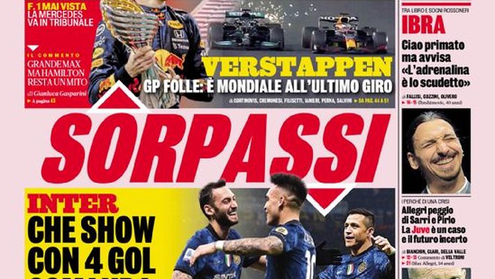 Prima Pagina, La Gazzetta dello Sport: “Sorpassi. Inter che show, comanda da sola” - immagine 1