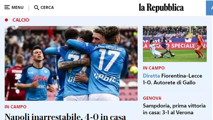 Repubblica: Napoli inarrestabile, 4-0 in casa del Torino - immagine 1
