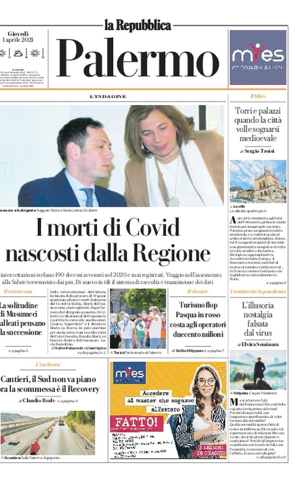 Prima Pagina, La Repubblica-Palermo: “I morti di Covid nascosti dalla Regione. 190 decessi mai registrati” 