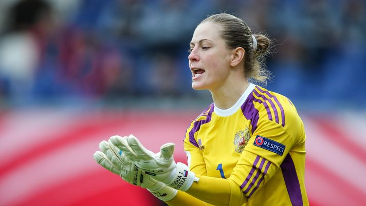 WIESBADEN, GERMANY - OCTOBER 22: Goalkeeper Elvira Todua of Russia reacts during the UEFA Women's Euro 2017 Qualifier match between Germany and Russia at BRITA-Arena on October 22, 2015 in Wiesbaden, Germany. (Photo by Simon Hofmann/Bongarts/Getty Images For DFB) WIESBADEN, GERMANY - OCTOBER 22: Goalkeeper Elvira Todua of Russia reacts during the UEFA Women's Euro 2017 Qualifier match between Germany and Russia at BRITA-Arena on October 22, 2015 in Wiesbaden, Germany. (Photo by Simon Hofmann/Bongarts/Getty Images For DFB)