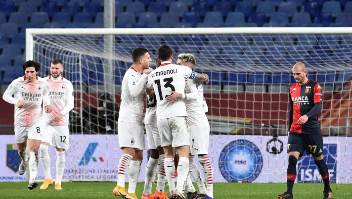 L'esultanza del Milan per il gol di Davide Calabria in Genoa-Milan 2-2 (Serie A 2020-2021) | AC Milan News (Getty Images) 