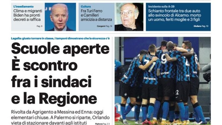 Prima Pagina, Giornale di Sicilia: “Scuole aperte. È scontro fra sindaci e la Regione, rivolta da Agrigento a Messina ed Enna” Prima Pagina, Giornale di Sicilia: “Scuole aperte. È scontro fra sindaci e la Regione, rivolta da Agrigento a Messina ed Enna”