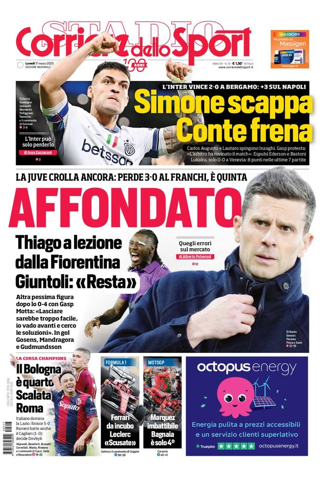 Prima Pagina Corriere dello Sport 17 marzo 2025
