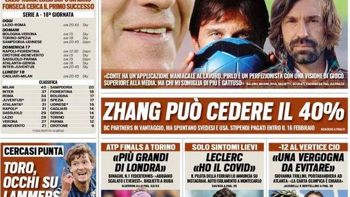 Prima pagina, Tuttosport: “Inter-Juve, il derby dei miei figli. Zhang può cedere il 40%&#8221;