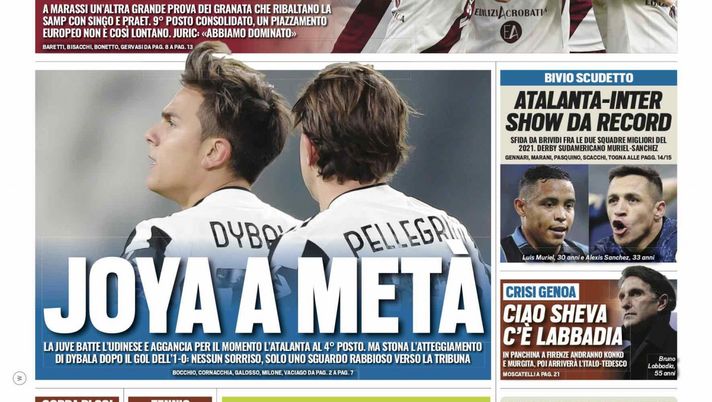 Prima Pagina, Tuttosport: “Joya a metà. Sì, Toro ora puoi sognare!”  Prima Pagina, Tuttosport: “Joya a metà. Sì, Toro ora puoi sognare!” - immagine 1