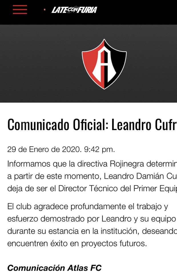 Il comunicato del club di Guadalajara 