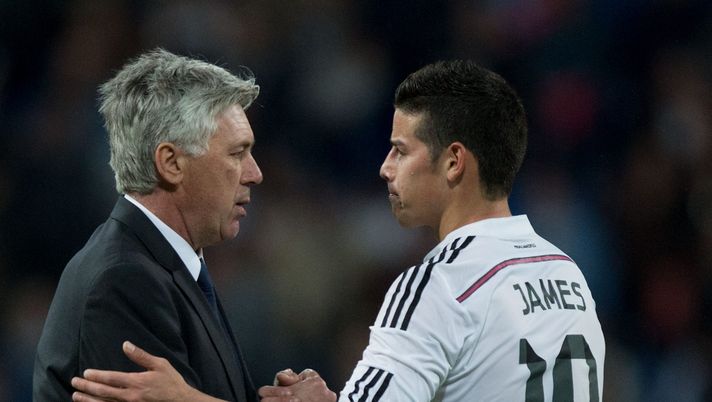 MADRID, SPAIN - APRIL 18: Head coach Carlo Ancelotti (L) of Real Madrid CF shakes hands with his player James Rodriguez (R) after the La Liga match between Real Madrid CF and Malaga CF at Estadio Santiago Bernabeu on April 18, 2015 in Madrid, Spain. (Photo by Gonzalo Arroyo Moreno/Getty Images) MADRID, SPAIN - APRIL 18: Head coach Carlo Ancelotti (L) of Real Madrid CF shakes hands with his player James Rodriguez (R) after the La Liga match between Real Madrid CF and Malaga CF at Estadio Santiago Bernabeu on April 18, 2015 in Madrid, Spain. (Photo by Gonzalo Arroyo Moreno/Getty Images)