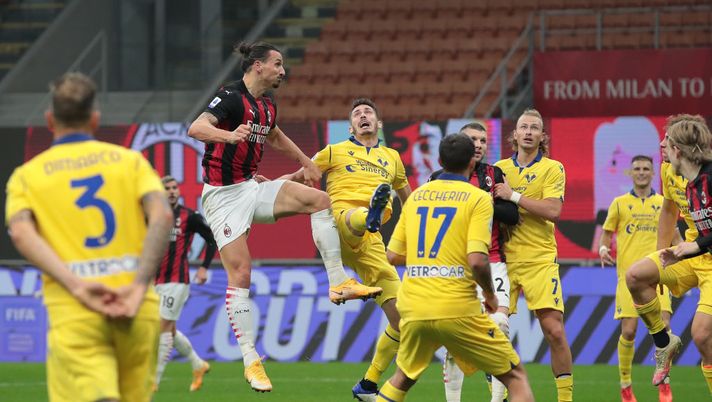 MILAN, ITALY - NOVEMBER 08: Zlatan Ibrahimovic of AC Milan scores his goal during the Serie A match between AC Milan and Hellas Verona FC at Stadio Giuseppe Meazza on November 8, 2020 in Milan, Italy. (Photo by Emilio Andreoli/Getty Images) MILAN, ITALY - NOVEMBER 08: Zlatan Ibrahimovic of AC Milan scores his goal during the Serie A match between AC Milan and Hellas Verona FC at Stadio Giuseppe Meazza on November 8, 2020 in Milan, Italy. (Photo by Emilio Andreoli/Getty Images)