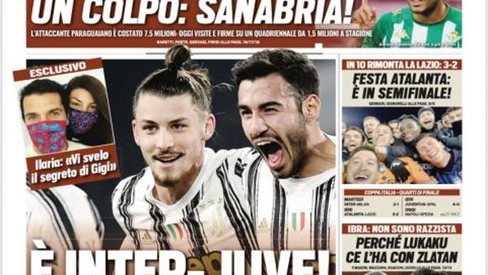Prima Pagina, Tuttosport: “È Inter-Juve! Toro, colpo Sanabria! Perché Lukaku ce l’ha con Zlatan” 