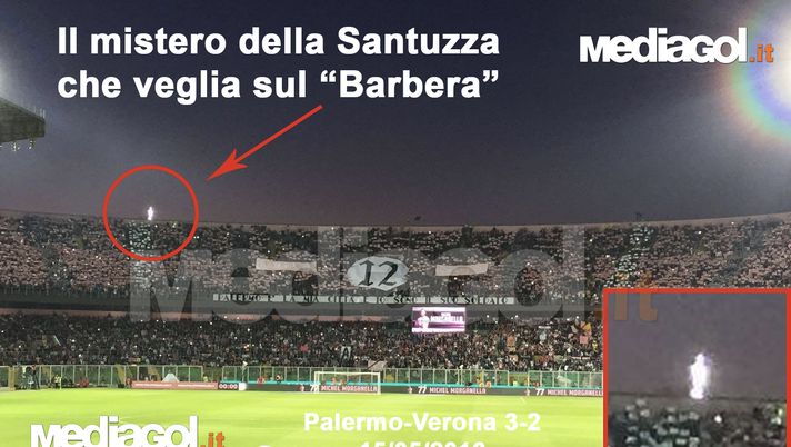 FOTO, il mistero della Santuzza che veglia sul &#8220;Barbera&#8221; durante Palermo-Verona. &#8220;E&#8217; Santa Rosalia&#8221; dicono i tifosi 