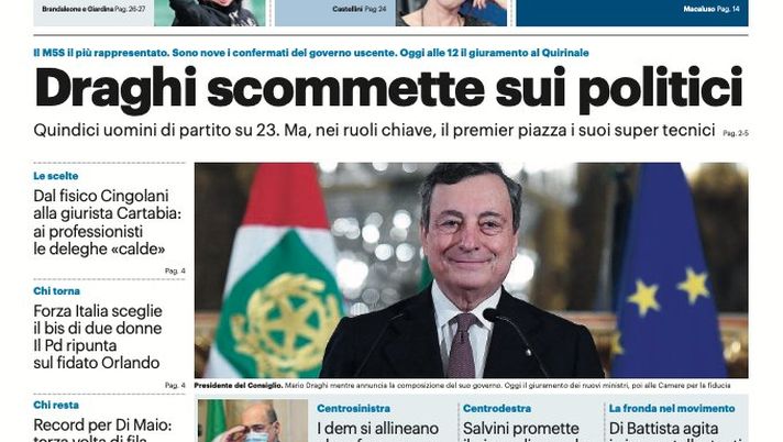 Prima Pagina, Giornale di Sicilia: “Draghi scommette sui politici. Per i rosanero unico risultato”