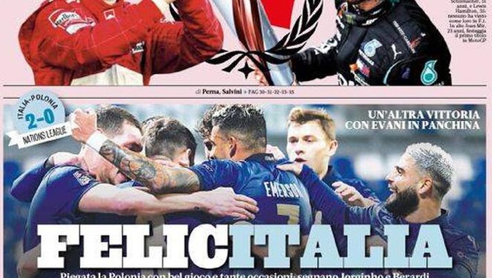 La Gazzetta dello Sport, la prima pagina di oggi, lunedì 16 novembre 2020 