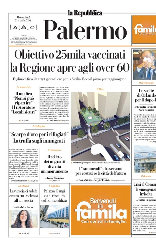 Prima Pagina, La Repubblica-Palermo: “Obiettivo 25mila vaccinari, la Regione apre agli over 60” 