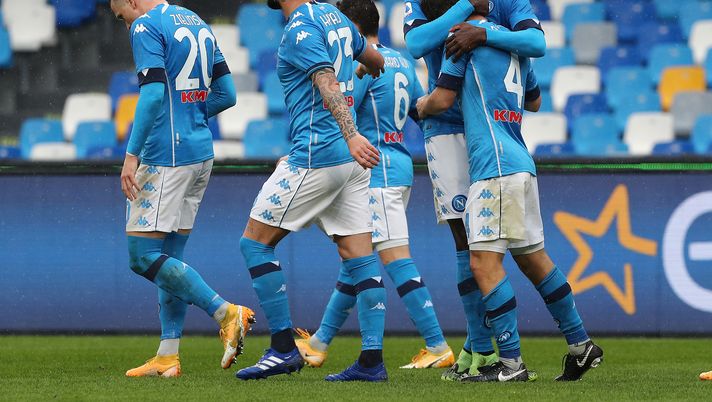 NAPLES, ITALY - JANUARY 17: Diego Demme of S.S.C. Napoli celebrates with Tiemoue Bakayoko after their sides scored their fourth goal during the Serie A match between SSC Napoli and ACF Fiorentina at Stadio Diego Armando Maradona on January 17, 2021 in Naples, Italy. Sporting stadiums around Italy remain under strict restrictions due to the Coronavirus Pandemic as Government social distancing laws prohibit fans inside venues resulting in games being played behind closed doors. (Photo by Francesco Pecoraro/Getty Images) NAPLES, ITALY - JANUARY 17: Diego Demme of S.S.C. Napoli celebrates with Tiemoue Bakayoko after their sides scored their fourth goal during the Serie A match between SSC Napoli and ACF Fiorentina at Stadio Diego Armando Maradona on January 17, 2021 in Naples, Italy. Sporting stadiums around Italy remain under strict restrictions due to the Coronavirus Pandemic as Government social distancing laws prohibit fans inside venues resulting in games being played behind closed doors. (Photo by Francesco Pecoraro/Getty Images)