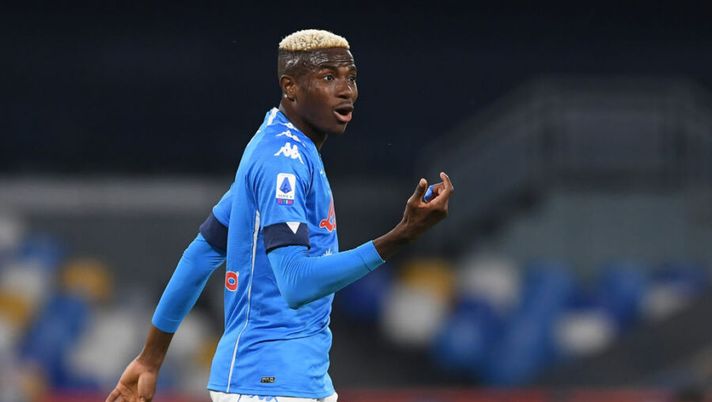 NAPLES, ITALY - MAY 23: Victor Osimhen of SSC Napoli during the Serie A match between SSC Napoli and Hellas Verona FC at Stadio Diego Armando Maradona on May 23, 2021 in Naples, Italy. Sporting stadiums around Italy remain under strict restrictions due to the Coronavirus Pandemic as Government social distancing laws prohibit fans inside venues resulting in games being played behind closed doors. (Photo by Francesco Pecoraro/Getty Images) Napoli, oggi la squalifica Osimhen: la società ha già preso una decisione in caso di stangata - immagine 1