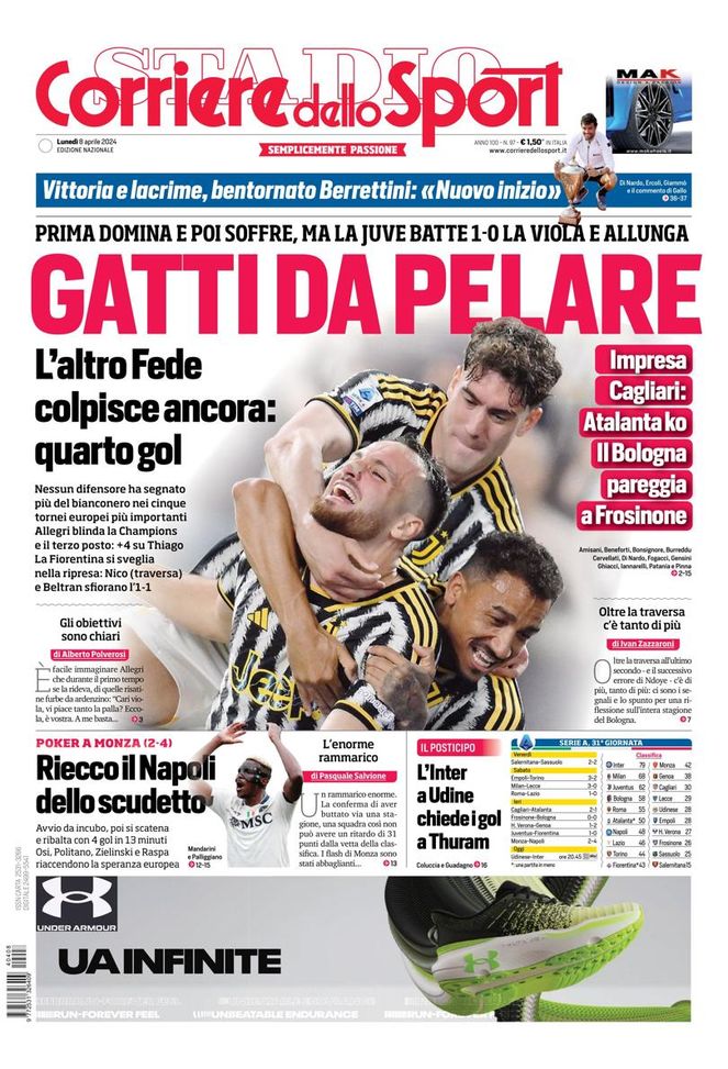 EDICOLA / CdS: Juve, gatti da pelare. L’Inter a Udine chiede i gol a Thuram - immagine 1
