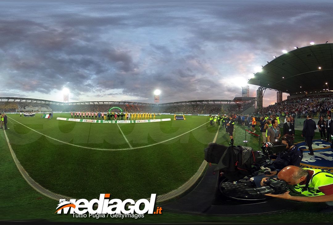  FROSINONE, ITALY - JUNE 16:  (EDITOR'S NOTE: Image was created as an Equirectangular Panorama. Import image into a panoramic player to create an interactive 360 degree view) Atmosphere during the open ceremony of the serie B playoff match final between Frosinone Calcio v US Citta di Palermo at Stadio Benito Stirpe on June 16, 2018 in Frosinone, Italy.  (Photo by Tullio M. Puglia/Getty Images) 