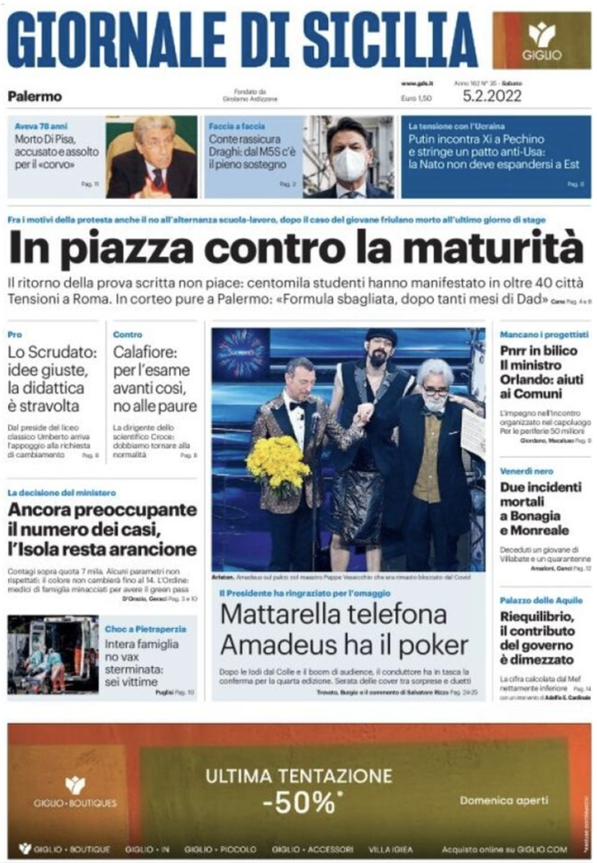 Prima Pagina, Giornale di Sicilia: “L’isola resta arancione. Pnrr in bilico”