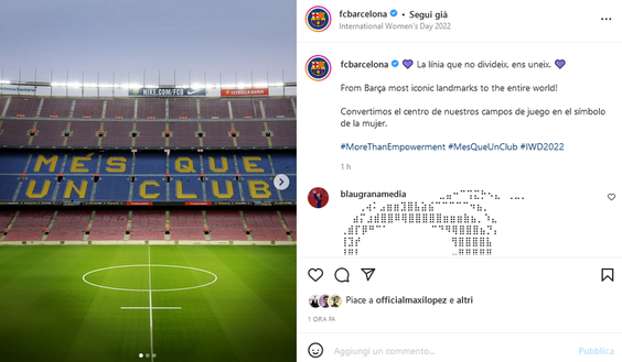 Il Barcellona celebra l’8 marzo: centrocampo trasformato col simbolo della donna Il Barcellona celebra l’8 marzo: centrocampo trasformato col simbolo della donna