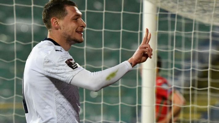 Italy's forward Andrea Belotti celebrates after scoring on a penalty kick during the FIFA World Cup Qatar 2022 qualification Group C football match between Bulgaria and Italy at the Vasil Levski Stadium, in Sofia, on March 28, 2021. (Photo by Nikolay DOYCHINOV / AFP) (Photo by NIKOLAY DOYCHINOV/AFP via Getty Images) Fanta-sorrisi azzurri: Belotti si sblocca, Spinazzola va veloce, Locatelli da bonus - immagine 1