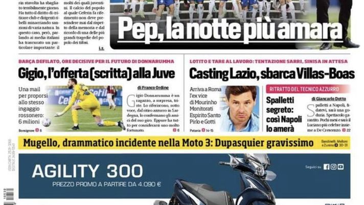 Prima Pagina, Corriere dello Sport: “Allegri senza coppa. Gigio, l’offerta (scritta) alla Juve. Lazio, sbarca Villas-Boas” 
