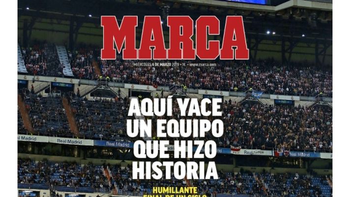 Prima Pagina, Marca: “Qui giace una squadra che ha fatto la storia…”  Prima Pagina, Marca: “Qui giace una squadra che ha fatto la storia…”