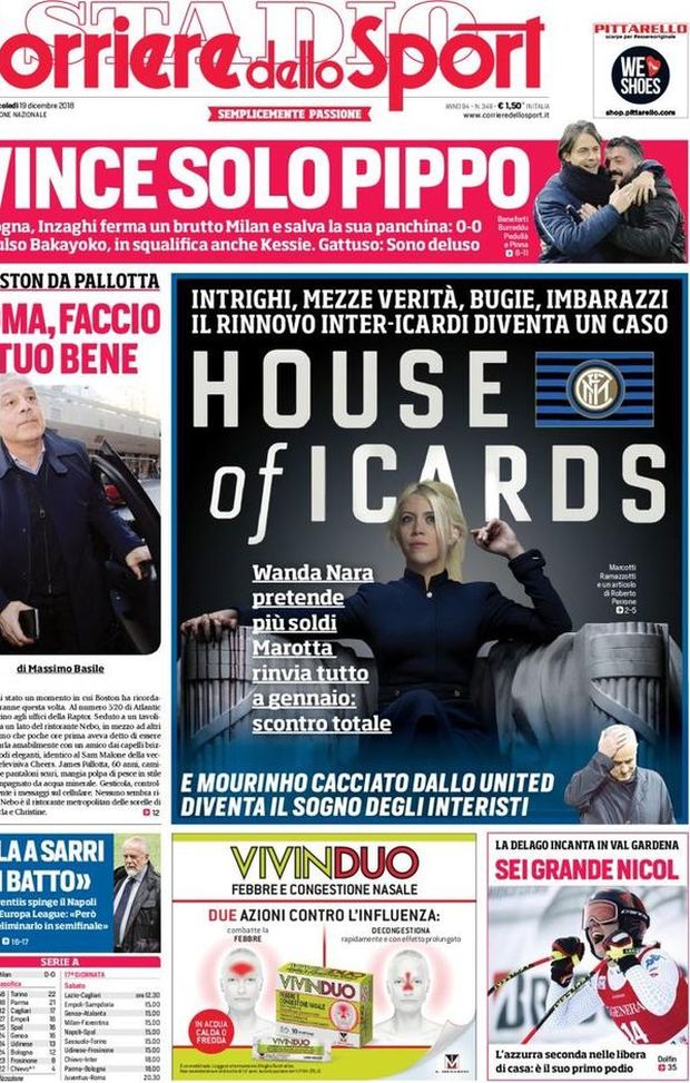 Prima Pagina, Corriere dello Sport: “House of Icards. Dela a Sarri: ‘Ti batto’. Vince solo Pippo…” Prima Pagina, Corriere dello Sport: “House of Icards. Dela a Sarri: ‘Ti batto’. Vince solo Pippo…”