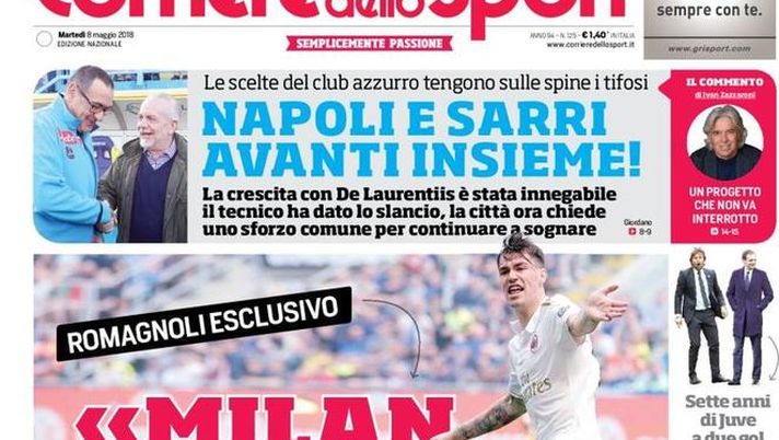 Prima Pagina, Corriere dello Sport: “Romagnoli: ‘Milan riprovaci, ripetere l’impresa di Doha’. Napoli e Sarri avanti insieme! Monchi cala il Jack…” Prima Pagina, Corriere dello Sport: “Romagnoli: ‘Milan riprovaci, ripetere l’impresa di Doha’. Napoli e Sarri avanti insieme! Monchi cala il Jack…”