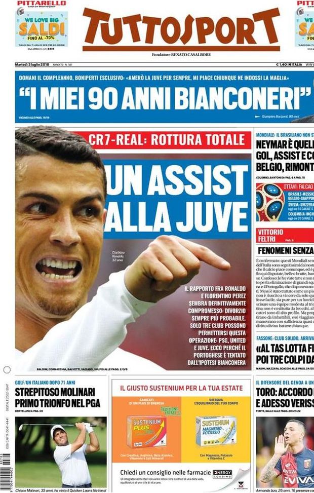 Prima Pagina, Tuttosport: “Un assist alla Juve. Neymar: gol, assist e commedie. Fassone: ‘Dopo il Tas tre colpi da Milan’…” Prima Pagina, Tuttosport: “Un assist alla Juve. Neymar: gol, assist e commedie. Fassone: ‘Dopo il Tas tre colpi da Milan’…”
