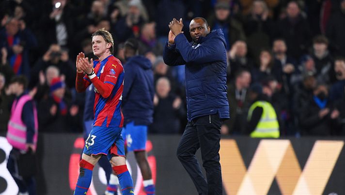 LONDON, ENGLAND - MARCH 14: Patrick Vieira, Manager of Crystal Palace and Conor Gallagher of Crystal Palace applaud the fans at full-time after the Premier League match between Crystal Palace and Manchester City at Selhurst Park on March 14, 2022 in London, England. (Photo by Justin Setterfield/Getty Images) LONDON, ENGLAND - MARCH 14: Patrick Vieira, Manager of Crystal Palace and Conor Gallagher of Crystal Palace applaud the fans at full-time after the Premier League match between Crystal Palace and Manchester City at Selhurst Park on March 14, 2022 in London, England. (Photo by Justin Setterfield/Getty Images)