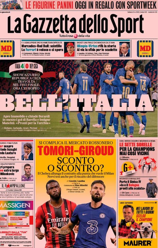 Prima Pagina, La Gazzetta dello Sport: “Bell’Italia! L’Inter scopre Inzaghi” 
